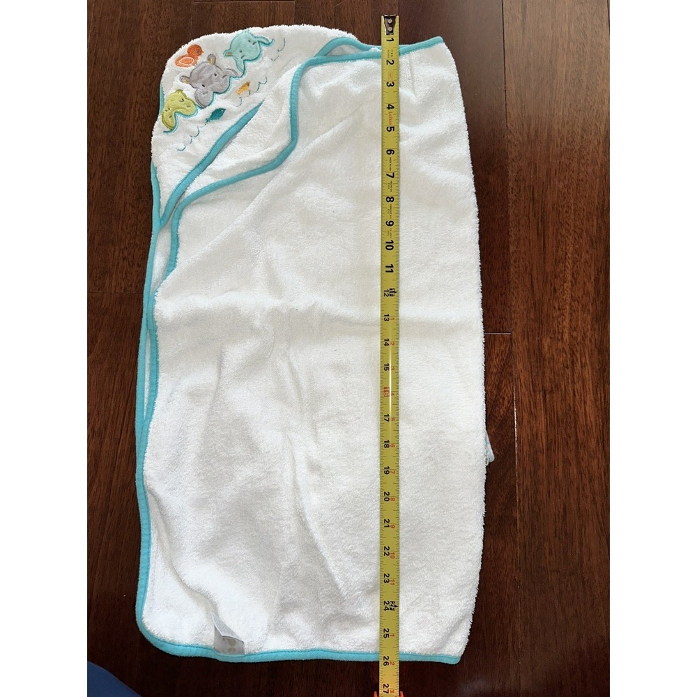 JUST BATH JUST BORN HOODED TOWEL & Three Wash Cloths Hippo Teal Orange - Picture 4 of 6